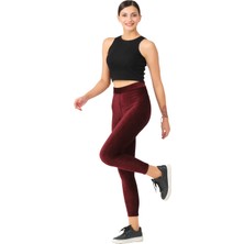 Enimon Bordo Fitilli Kadife Tayt