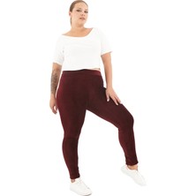 Enimon Büyük Beden Bordo Fitilli Kadife Tayt