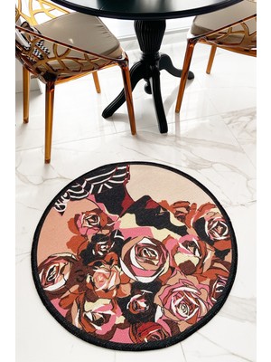 Rugs Modern Mira 854 Rose Gül Baskılı Yuvarlak Halı