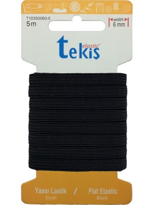 Hobizubi 6 mm Siyah Yassı Lastik - 5 Metre