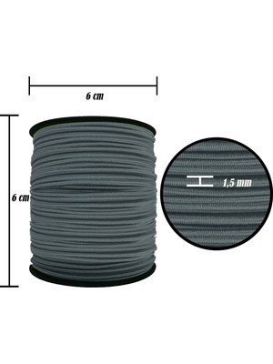 Hobizubi 1.5 mm Şapka Lastik - 100 Metre Gri - Yuvarlak Lastik