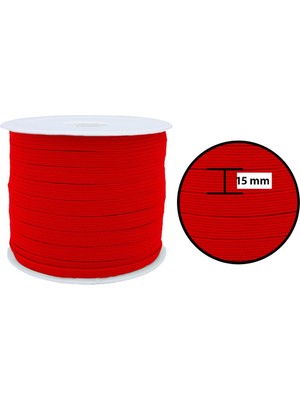 Hobizubi 15 mm Kırmızı Yassı Lastik - 50 Metre