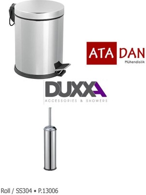 Duxxa Pedallı 5 Lt Çöp Kovası 304 Paslanmaz+Duxxa Roll Wc Fırçalık 304 Paslanmaz