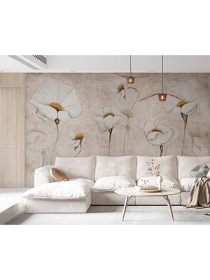 Özel Duvarlar Karakalem Tarz Çiçekler Duvar Kağıdı