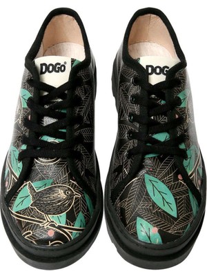 Kadın Vegan Deri Siyah Sneakers - Bird and Leaves Tasarım