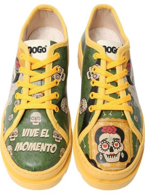 Kadın Vegan Deri Yeşil Sneakers - Sugar Skull Tasarım