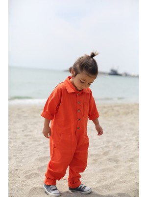 Catz Kids Turuncu Gabardin Yakalı ve Cepli Tulum