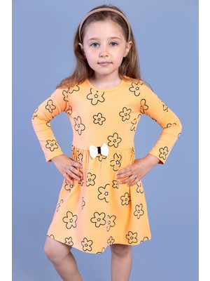 Toontoy Kids Kız Çocuk Çiçek Desenli Fiyonk Detaylı Elbise
