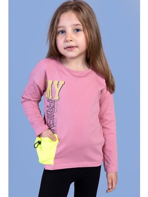 Toontoy Kids Kız Çocuk Cep Detaylı Baskılı Tişört