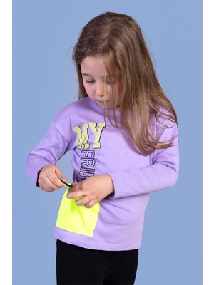 Toontoy Kids Kız Çocuk Cep Detaylı Baskılı Tişört