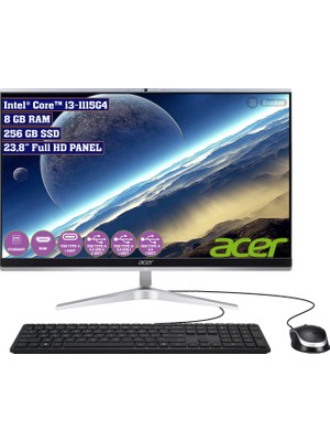 Acer Aspire C24-1650 Intel Core i3 1115G4 8GB 256GB SSD Freedos 23.8" FHD All In One Bilgisayar DQ.BFTEM.001