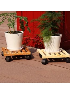 Dembey Ahşap Atölye Ahşap Büyük Saksı Altlığı Tekerlekli Stand 30 cm x 30 cm