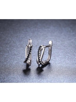 Bylin Siyah Spinel Taşlı Gümüş Halka Küpe