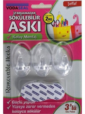 Vodaseal Vodabond Şeffaf 3lü Iz Bırakmayan Askı HR-01T - 8681317083232