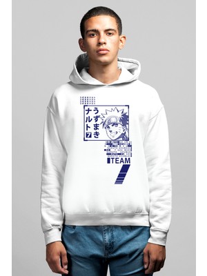 Rock&Roll Naruto Yazılar Beyaz Kapüşonlu Erkek Sweatshirt