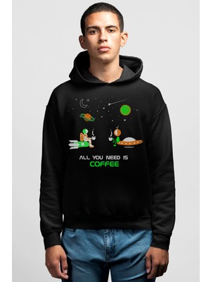 Rock&Roll Uzayda Kahve Siyah Kapüşonlu Erkek Sweatshirt