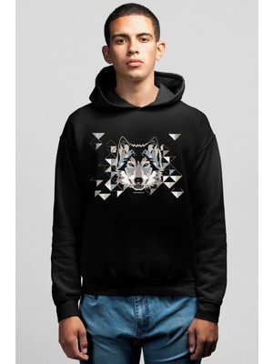 Rock&Roll Geometrik Kurt Siyah Kapüşonlu Erkek Sweatshirt