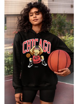 Rock&Roll Chicago Basket Siyah Kapüşonlu Kadın Sweatshirt