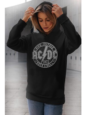 Rock&Roll Dairede Acdc Siyah Kapüşonlu Kadın Sweatshirt