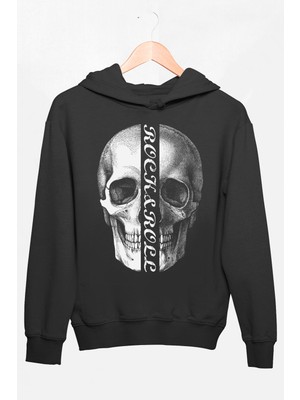 Rock&Roll Yarım Kurukafa Antrasit Kapüşonlu Kalın Erkek Sweatshirt