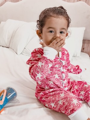 Gökçecik Tekstil Oversize Bebek Fuşya Yıldızlı Uyku Tulumu Salaş Pijama - Kidsabu