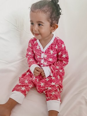 Gökçecik Tekstil Oversize Bebek Fuşya Yıldızlı Uyku Tulumu Salaş Pijama - Kidsabu