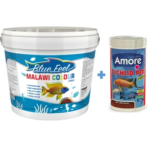 Bluefeel Malawi Colour Chips 3 kg Kova + Amore Cichlid Red 1000ML Kutu