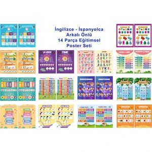 İngilizce-İspanyolca Arkalı Önlü 14 Eğitici Poster 7 - 12 Yaş