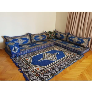 Şark Köşesi Saraylı Desenli Minderi 120x180cm Antep Kilim Takımı Konsept Mavi