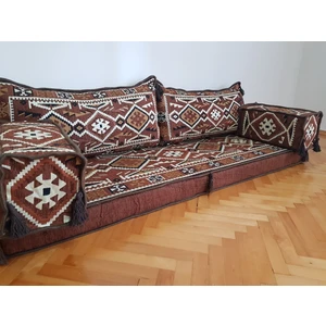 Şark Köşesi Anadolu Desenli, Minderi İkili Sedir Takımı Sünger Dahil Kahve ( 5 Parça )