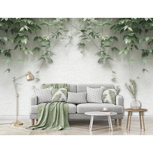 Özel Duvarlar Beton Duvar Üzerinde Sarmaşık Yapraklar 3D Duvar Kağıdı