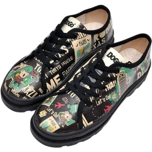 Kadın Vegan Deri Siyah Sneakers - Let's Go Tasarım
