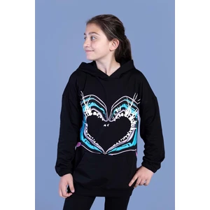 Toontoy Kids Kız Çocuk Kapüşonlu Kanguru Cepli Baskılı Sweatshirt