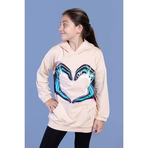 Toontoy Kids Kız Çocuk Kapüşonlu Kanguru Cepli Baskılı Sweatshirt