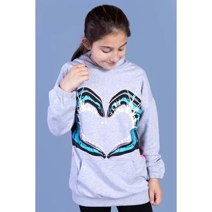 Toontoy Kids Kız Çocuk Kapüşonlu Kanguru Cepli Baskılı Sweatshirt
