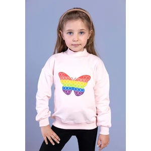 Toontoy Kids Kız Çocuk Pamuklu Balıkçı Yaka Popıt Desenli Sweatshirt