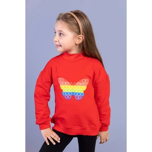 Toontoy Kids Kız Çocuk Pamuklu Balıkçı Yaka Popıt Desenli Sweatshirt