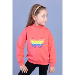Toontoy Kids Kız Çocuk Pamuklu Balıkçı Yaka Popıt Desenli Sweatshirt
