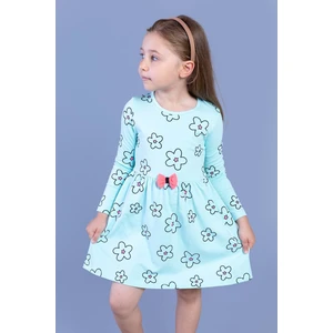 Toontoy Kids Kız Çocuk Çiçek Desenli Fiyonk Detaylı Elbise