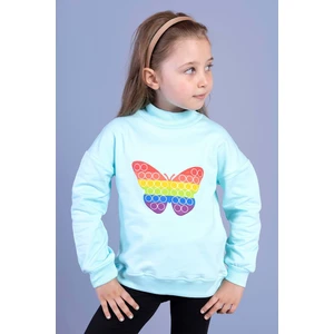 Toontoy Kids Kız Çocuk Pamuklu Balıkçı Yaka Popıt Desenli Sweatshirt