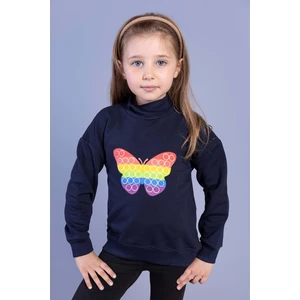 Toontoy Kids Kız Çocuk Pamuklu Balıkçı Yaka Popıt Desenli Sweatshirt