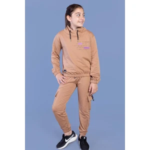 Toontoy Kids Kız Çocuk Baskılı Balıkçı Yaka Eşofman Takımı