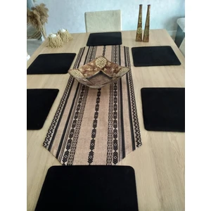 Etnik Bohem Desenli Runner & 6 Siyah Kare Supla