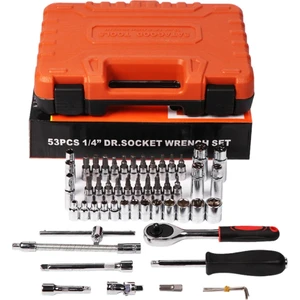 53 Parça Lokma Takımı Otomatik Cırcırlı 1/4 Uzatma Kolu Hex Adaptörlü Çantalı Set 1/4'' Profesyonel