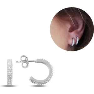 Üç Sıra Zirkon Taşlı Mini Halka Küpe Silver
