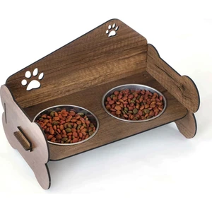 Kedi Mama Kabı Kahve Kemikli Kedi Mama ve Su Kabı Kedi Yemek Kabı
