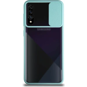 Kzy Samsung Galaxy A70 Kapak Lensi Açılır Kapanır Kamera Korumalı Silikon Kılıf - Turkuaz