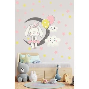 Echo Home Pembe Sevimli Tavşan ve Ay Çocuk Odası Duvar Sticker