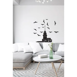 Echo Home Siyah Kız Kulesi ve Kuşlar Silüeti Tasarımlı Duvar Sticker Seti