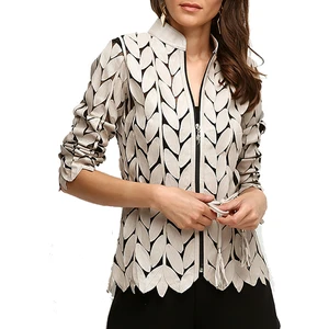 Hakiki Deri'den Yaprak Desenli Kadın Ceketi (Düz)